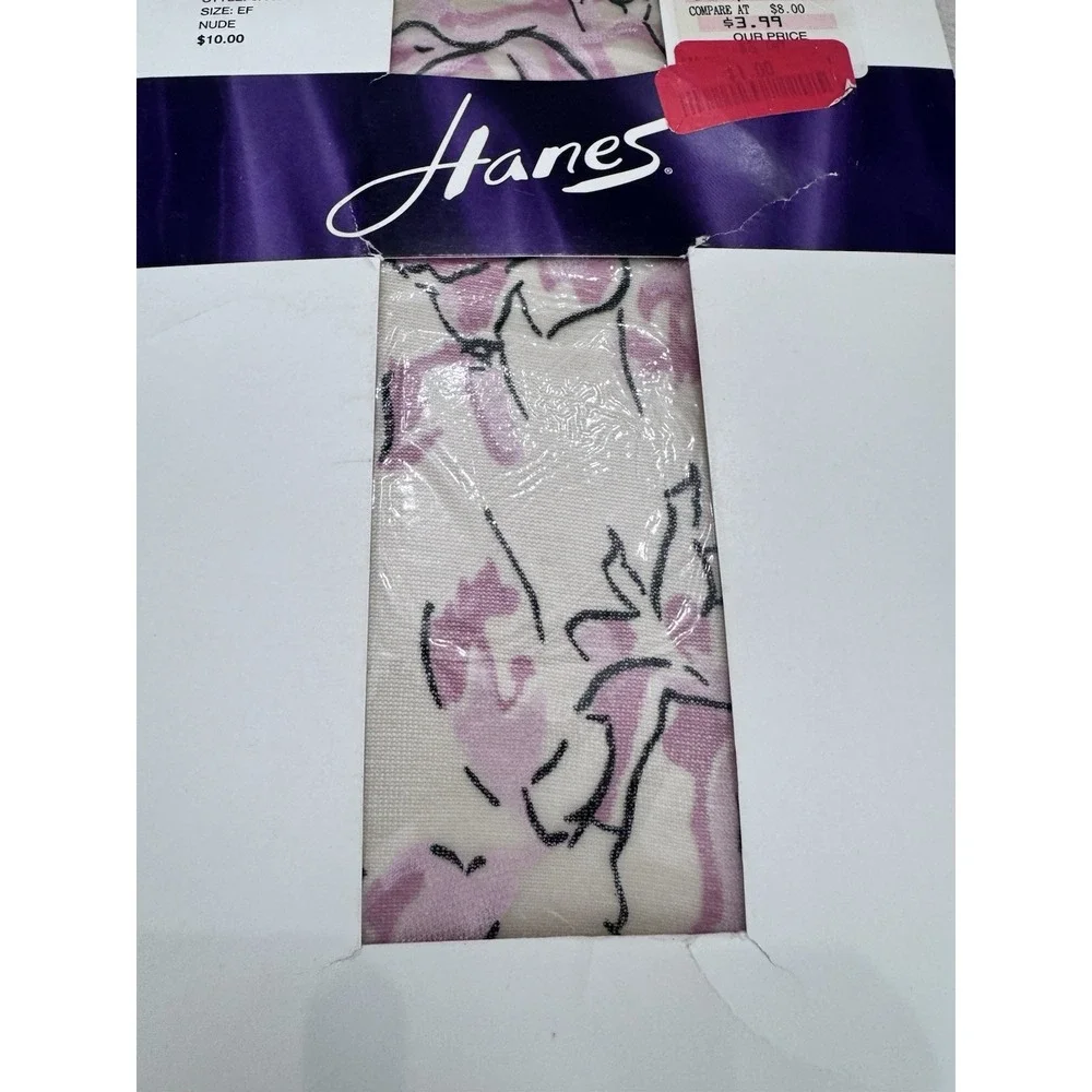 Hanes Floral Print‎  Nude Pantyhose Sz. EF Style OA454  Made in Italy Vtg 2004